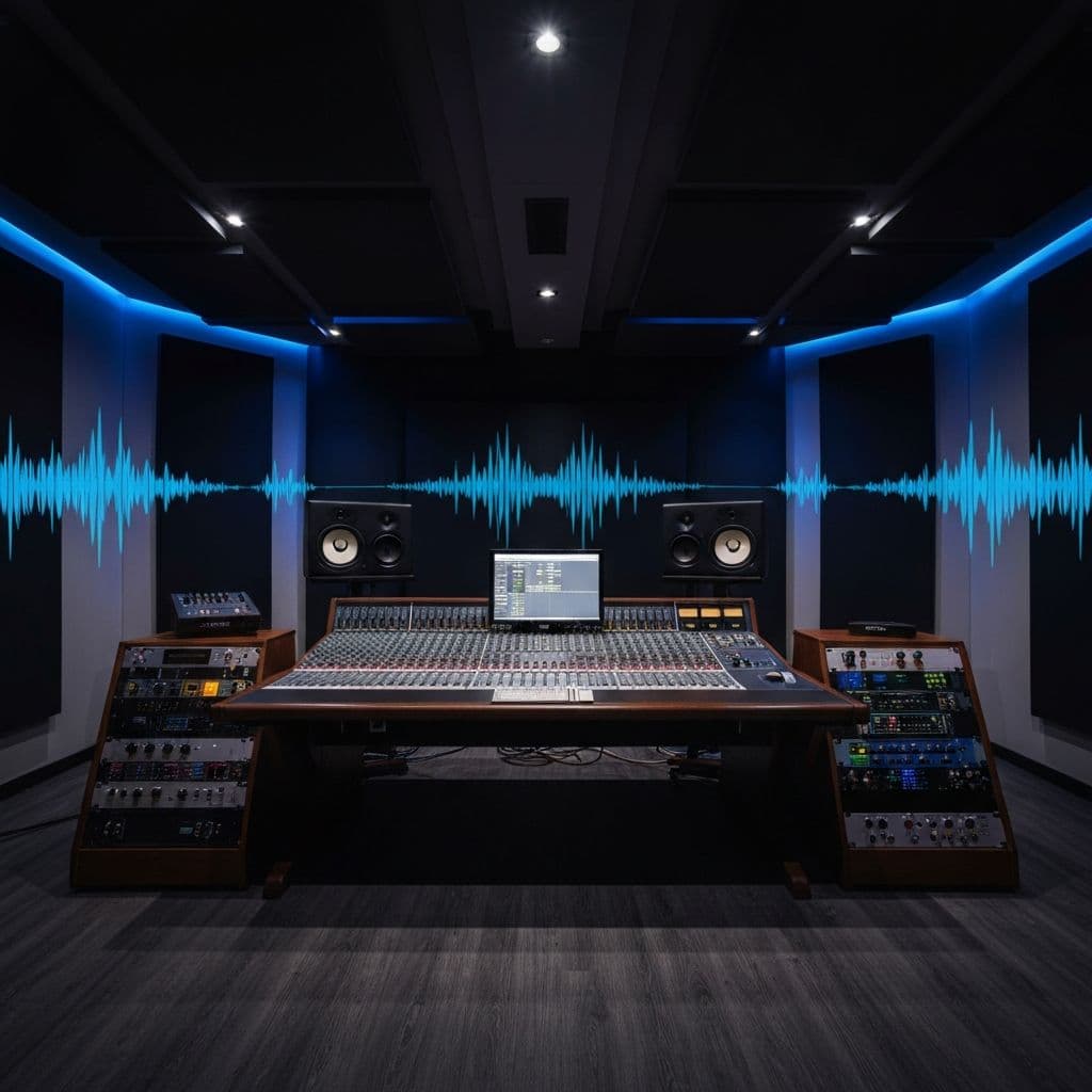 Professional recording studio with acoustic treatment